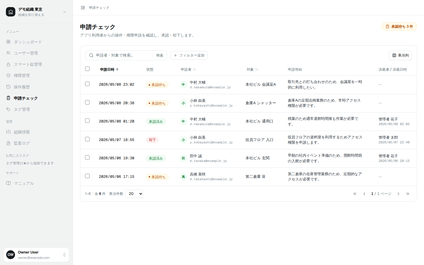 申請一覧画面